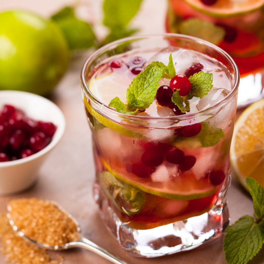 Christmas mojito with cranberries