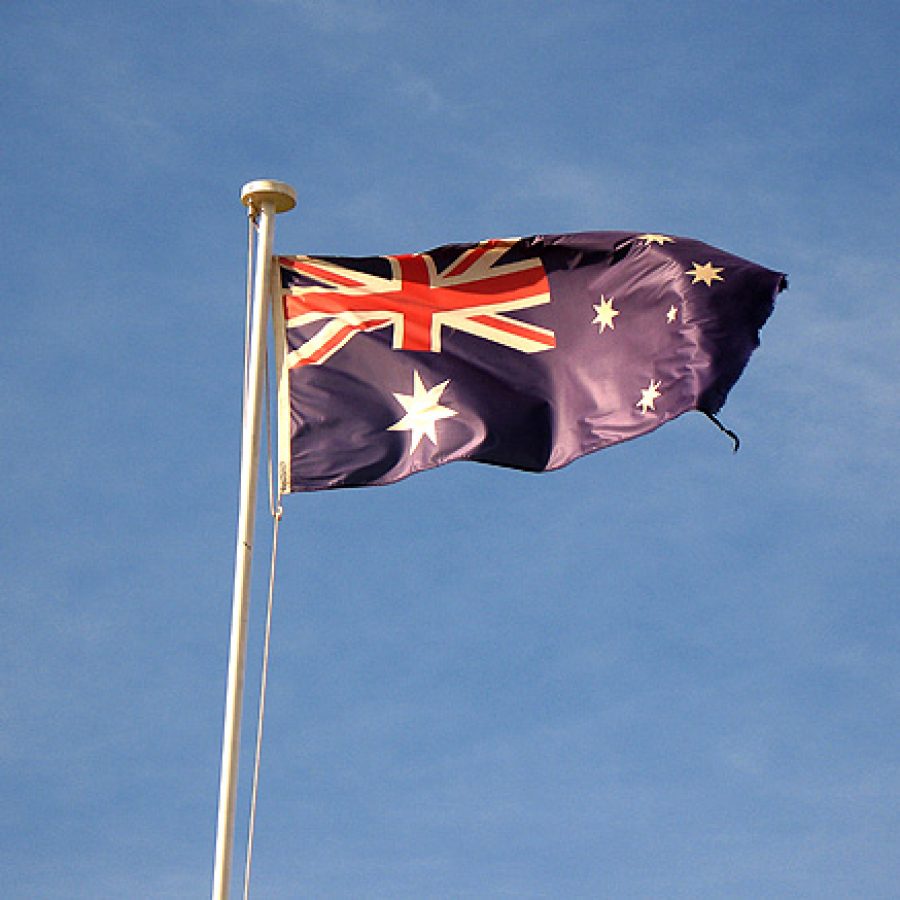 Australian flag billowing in the wind